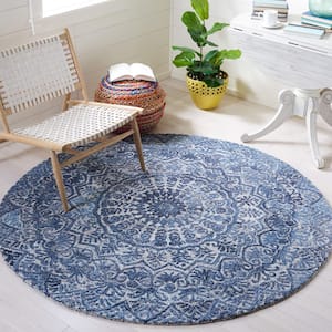 Marquee Blue/Gray 6 ft. x 6 ft. Floral Oriental Round Area Rug