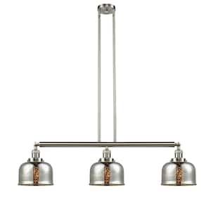 Bell 3-Light Brushed Satin Nickel Island Pendant Light with Silver Plated Mercury Glass Shade