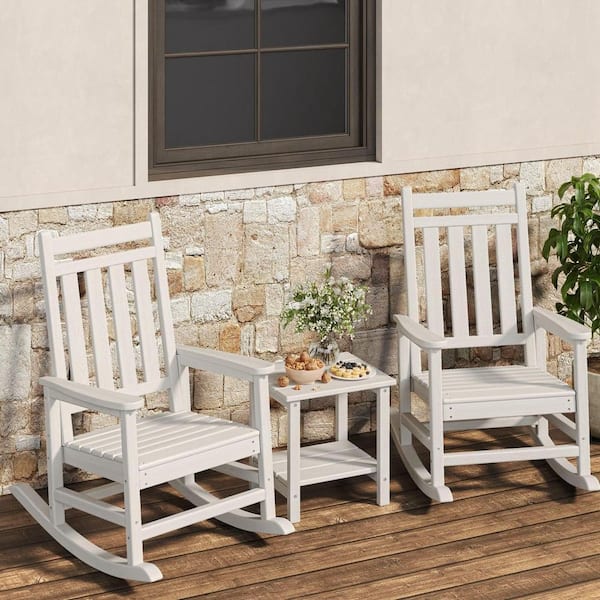 Wood Texture HDPE Outdoor Rocking Chair (Set of 2) with Square