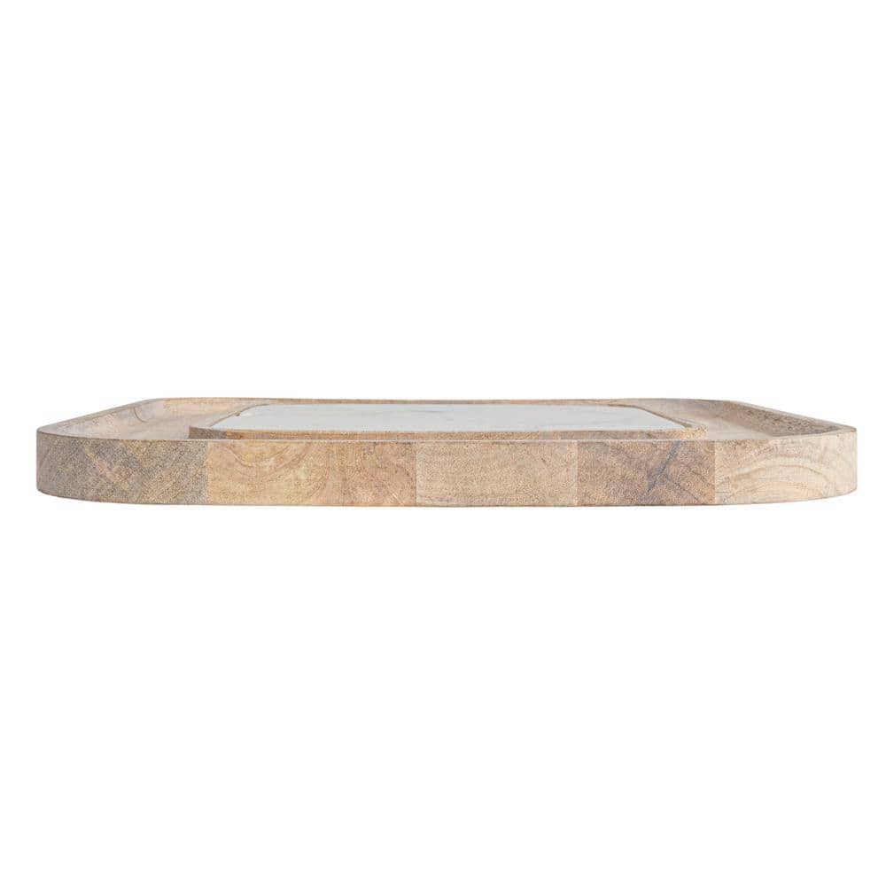 13.5" White Marble and Mango Wood Square Cutting Board Set