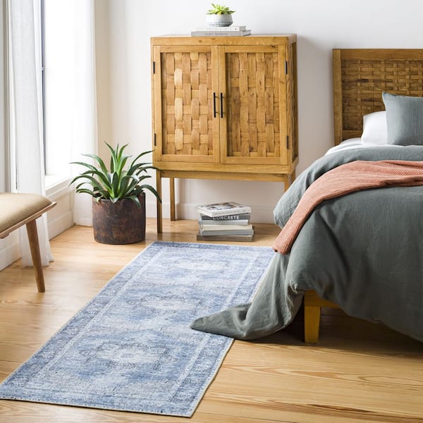 Gilda Blue Traditional 3 ft. x 8 ft. Indoor Runner Machine-Washable Area Rug