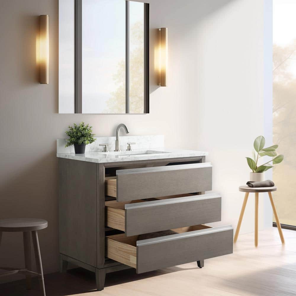 Driftwood Gray 36" Single Sink Bathroom Vanity with Marble Top