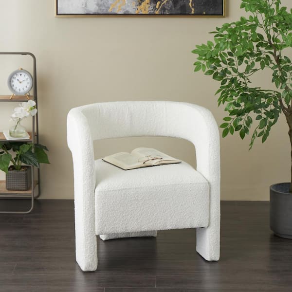 Litton Lane White Curved Back Mid Century Modern Round Boucle Polyester Accent Chair
