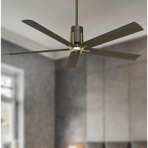 Clean 60 in. Integrated LED Indoor Oil Rubbed Bronze with Toned Brass Ceiling Fan with Light with Remote Control