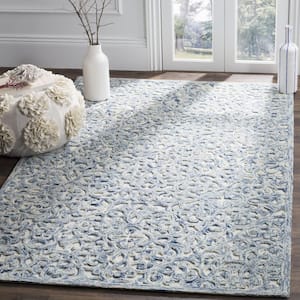 Martha Stewart Blue/Ivory Doormat 3 ft. x 5 ft. Abstract Floral High-Low Area Rug