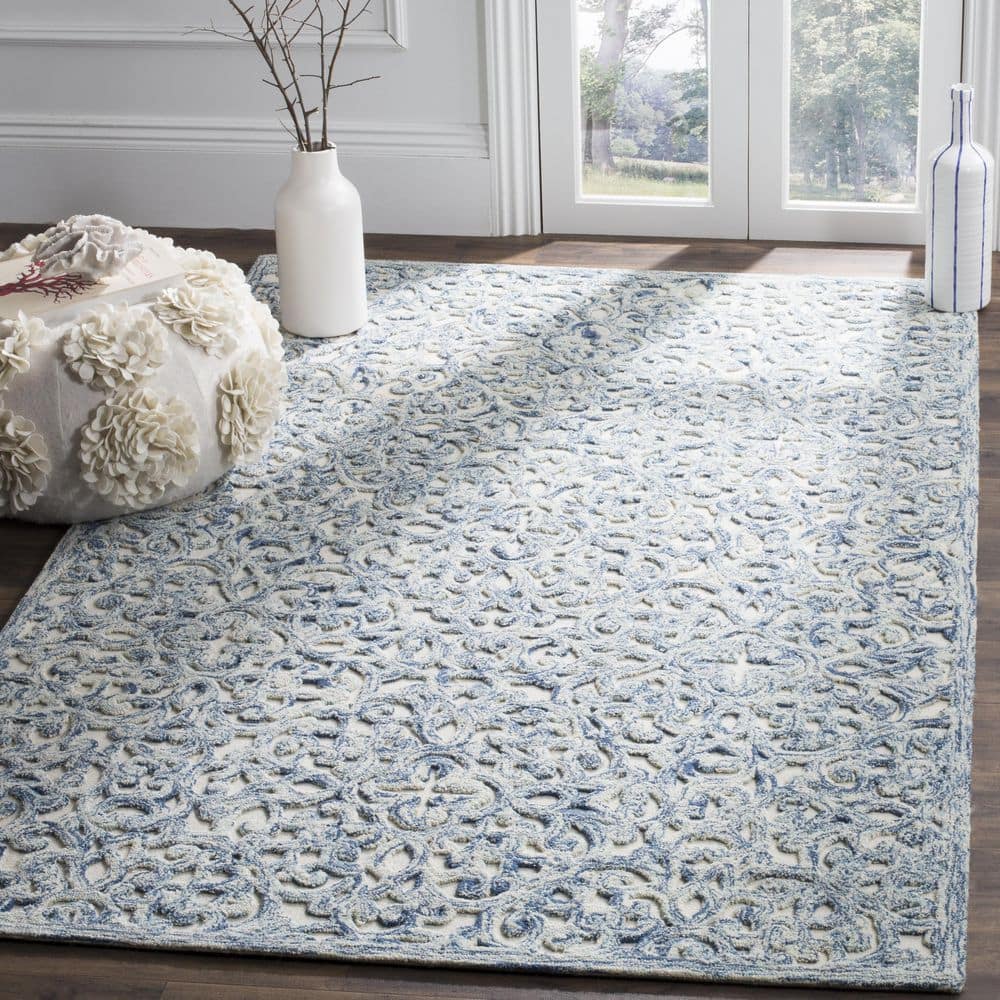 Handmade Abstract Tufted Wool Area Rug 9' x 12' in Blue