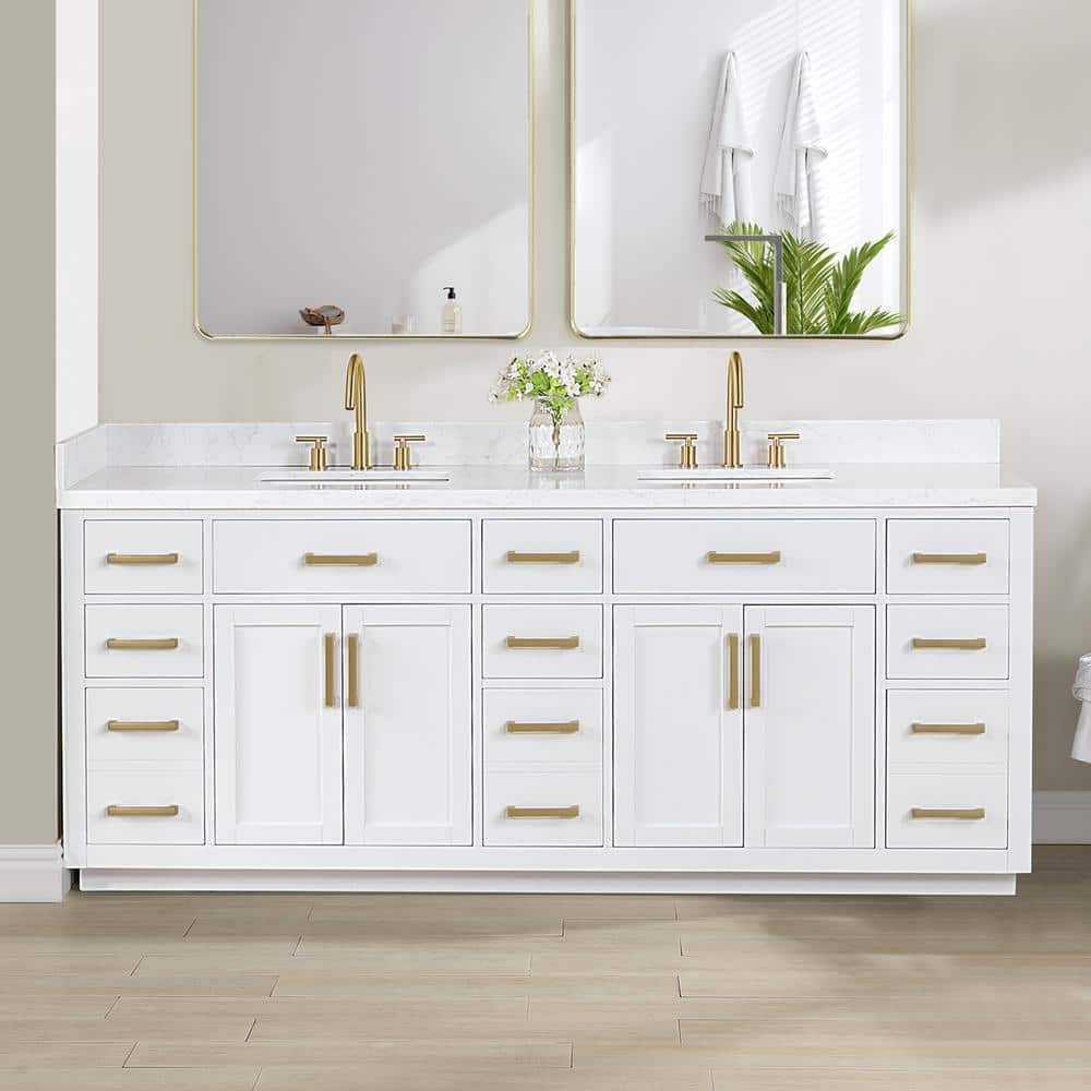Gavino 84" White Wood Vanity with Composite Stone Top