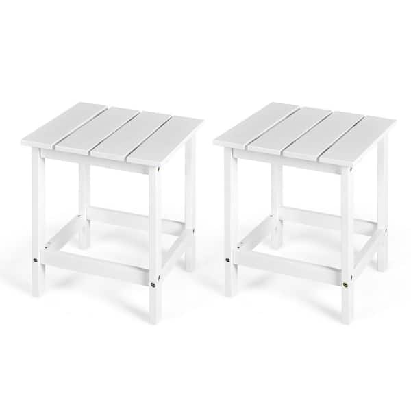 Costway 18 in. White Square Wood Patio Outdoor Coffee Table Side Slat Deck (2-Pieces)