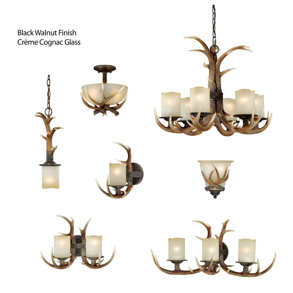 Rustic Brown Antler 3-Light Vanity with Creme Cognac Glass