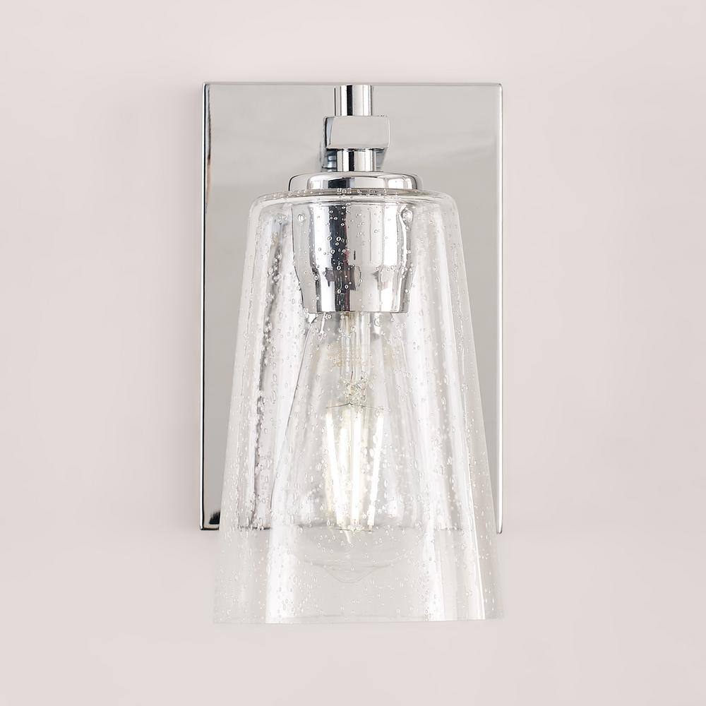 Chrome Clear Seeded Glass Round Wall Sconce, 1-Light