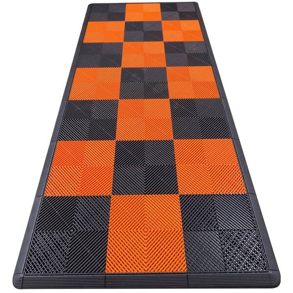 Swisstrax 4.3 ft. x 9.6 ft. Orange Checkered Motorcycle Pad Ribtrax Modular Tile Flooring (36 sq. ft.)