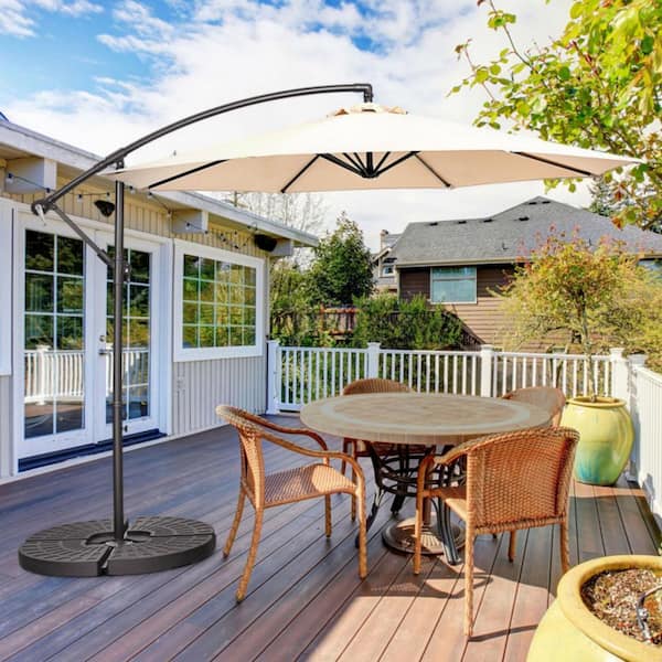 10 ft. Cantilever Offset Patio Umbrella in Beige with 8 Ribs Cantilever and Cross Base
