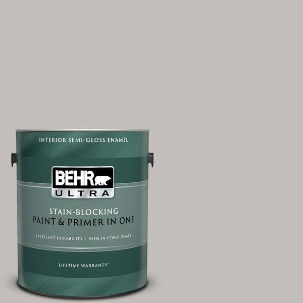 BEHR ULTRA 1 gal. #UL260-11 Natural Gray Semi-Gloss Enamel Interior Paint and Primer in One