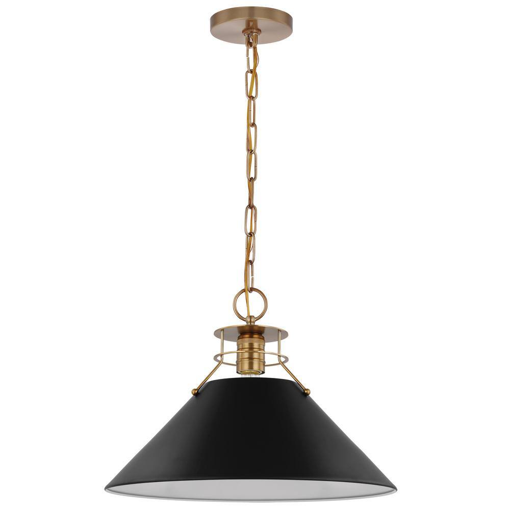 SATCO Outpost 60-Watt 1-Light Burnished Brass Pendant Light with Matte ...