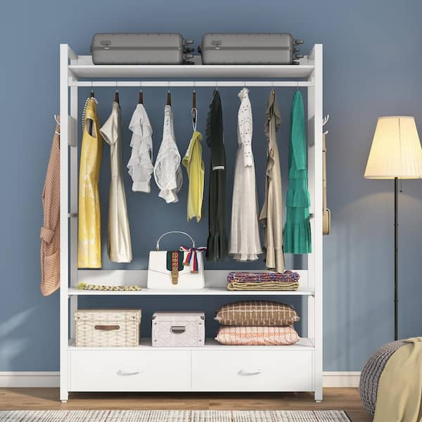 Tribesigns Cynthia White Freestanding Closet Organizer Garment Rack with  Shelves and Hanging Rods FFHD-F1469 - The Home Depot