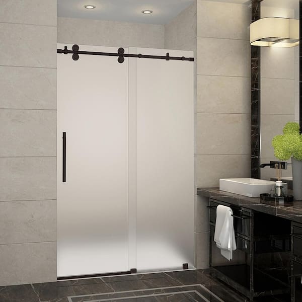Aston Langham 44 in. - 48 in. x 75 in. Frameless Sliding Shower Door with Frosted Glass in Bronze