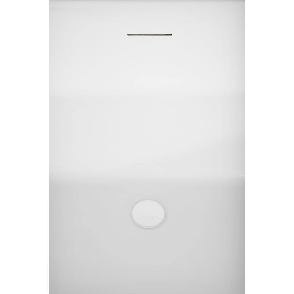 55" Glossy White Acrylic Freestanding Soaking Bathtub with Bamboo Tray