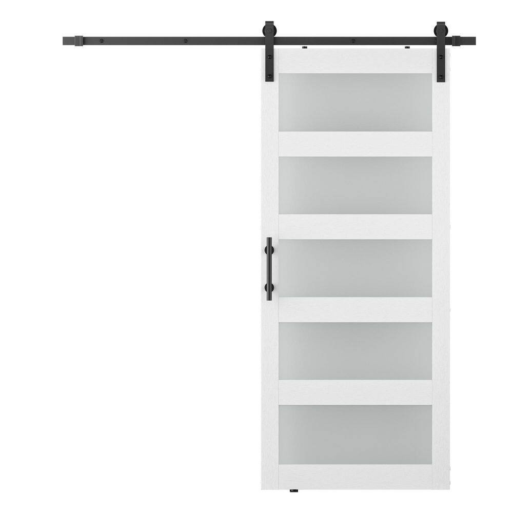 36 in. x 96 in. 5-Lite Frosted Glass White Finished MDF Assembly Required Sliding Barn Door with Hardware Kit price history on PriceWatchPro