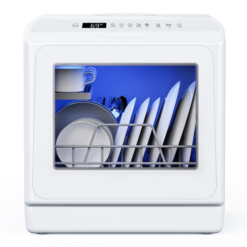 SIMZLIFE 16.1 in. Portable Countertop Dishwasher in White with 3-Cycles, 6-Modes, 4-Place Settings Capacity, and 40 dBA