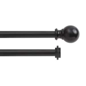 Modern 36 in. - 66 in. Adjustable Double Curtain Rod 5/8 in. Diameter in Matte Black with Ball Finials