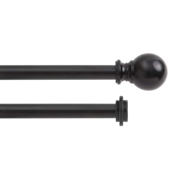 Kenney Modern 66 in. - 120 in. Adjustable Double Curtain Rod 5/8 in. Diameter in Matte Black with Ball Finials
