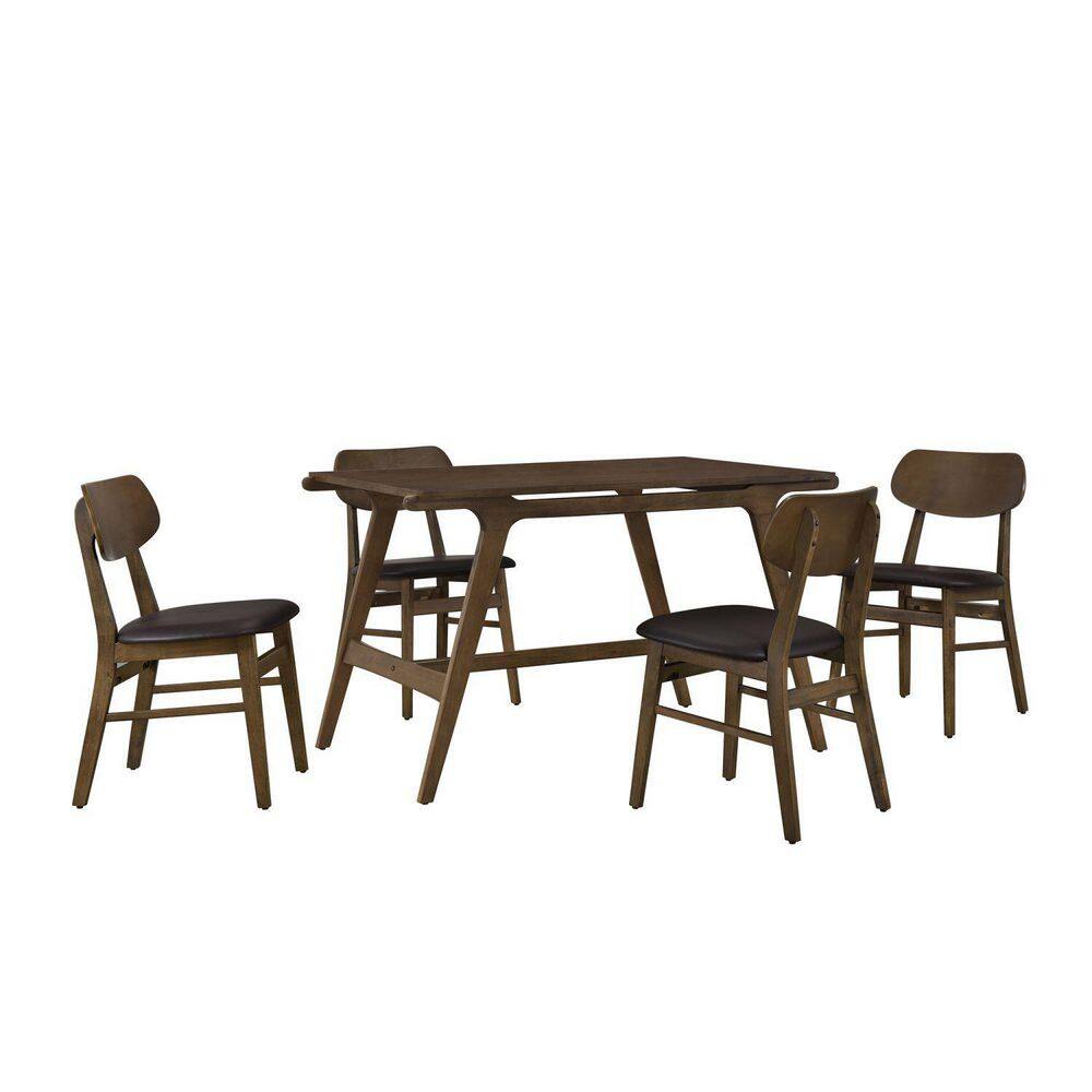 JASMODER 5Piece Rectangle Brown Wood Top Dining Room Set, for Home or Commercial Use (Seats 4