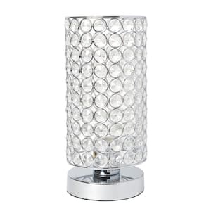 10.75 in. 1-Light Chrome Elipse Crystal Bedside Nightstand Cylindrical Uplight Table Lamp