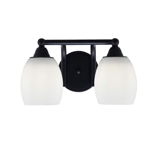 Unbranded Madison 7.5 in. 2-Light Bath Bar, Matte Black, White Linen Glass Vanity Light