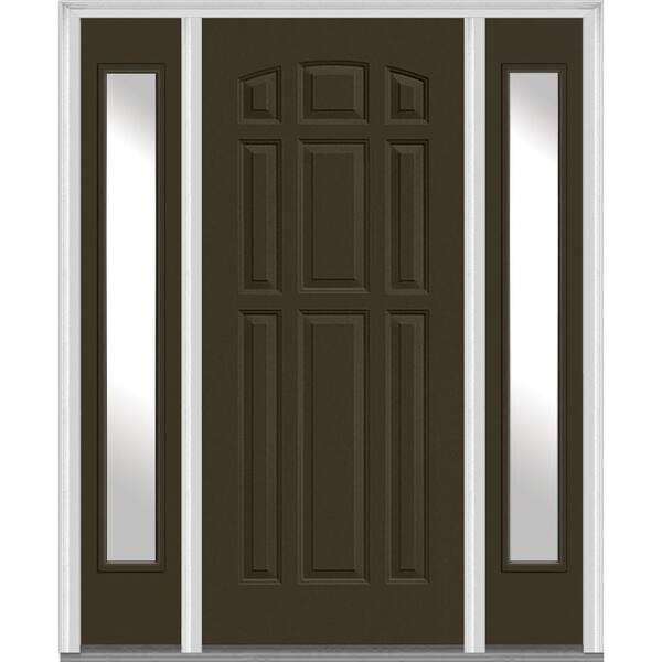 MMI Door 64 in. x 80 in. Left Hand Inswing 9-Panel Painted Fiberglass Smooth Prehung Front Door with Sidelites