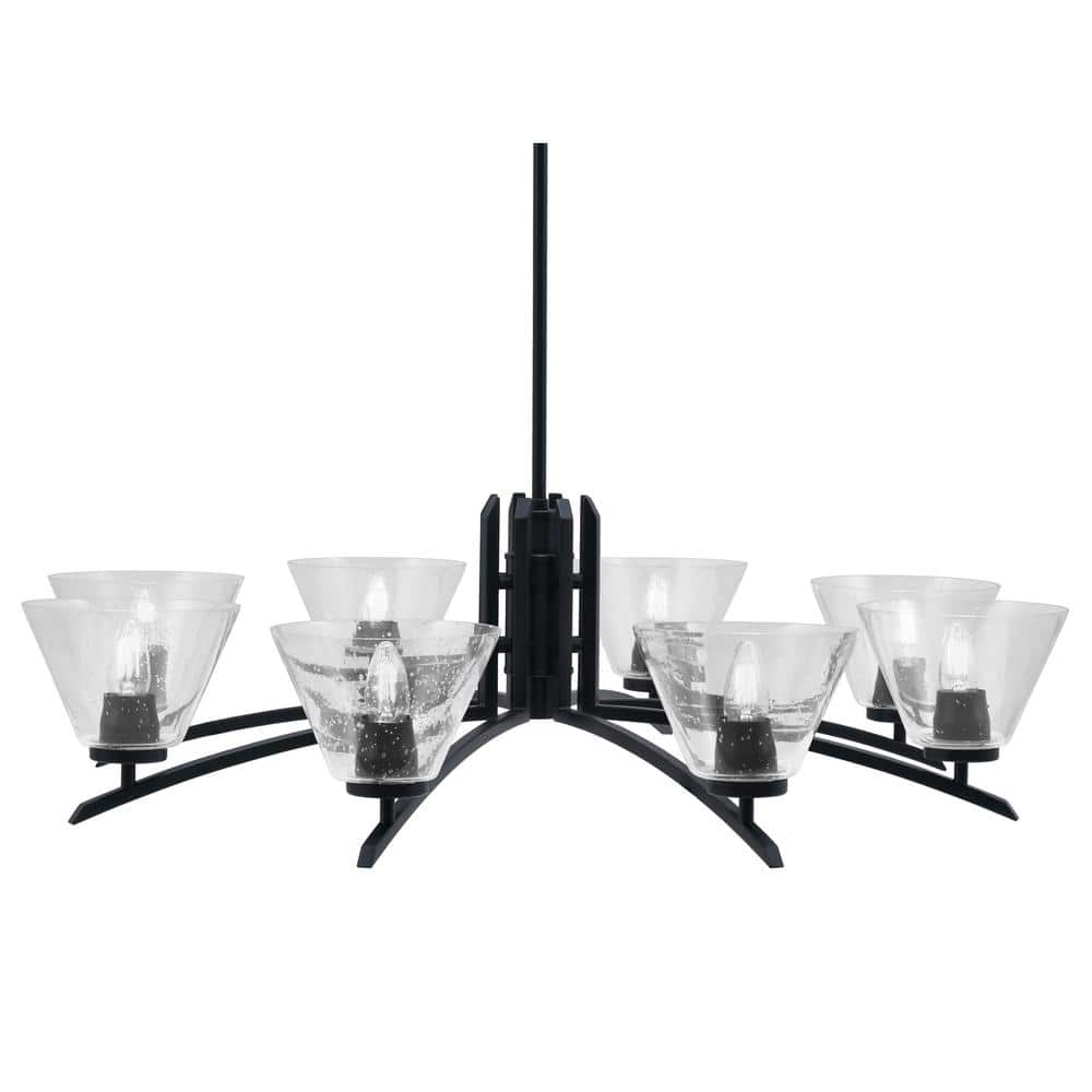Siena 36.75 in. 8 Light Matte Black Chandelier with Clear Bubble Glass Shad