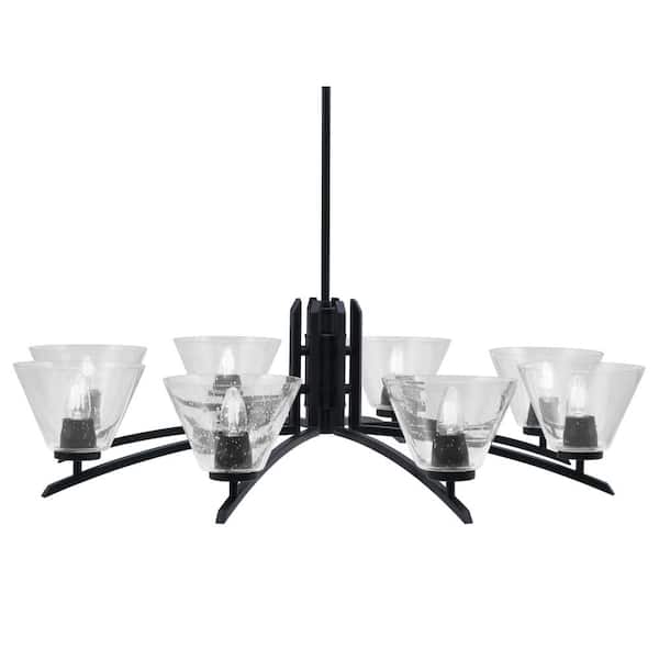 Unbranded Siena 36.75 in. 8 Light Matte Black Chandelier with Clear Bubble Glass Shades