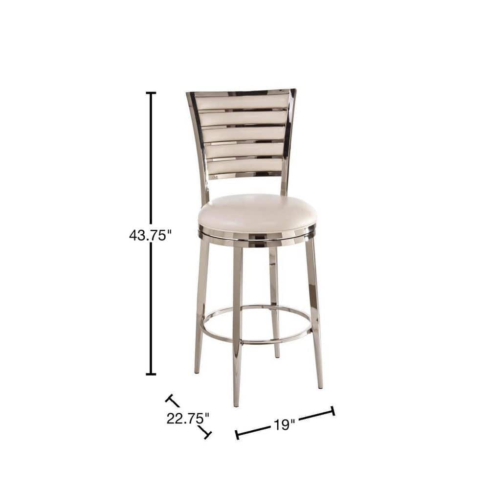 Ivory Faux Leather and Shiny Nickel Swivel Counter Stool