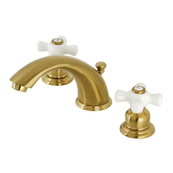 Kingston Brass Magellan 8 in. Widespread 2-Handle Bathroom Faucets with Plastic Pop-Up iin Brushed Brass