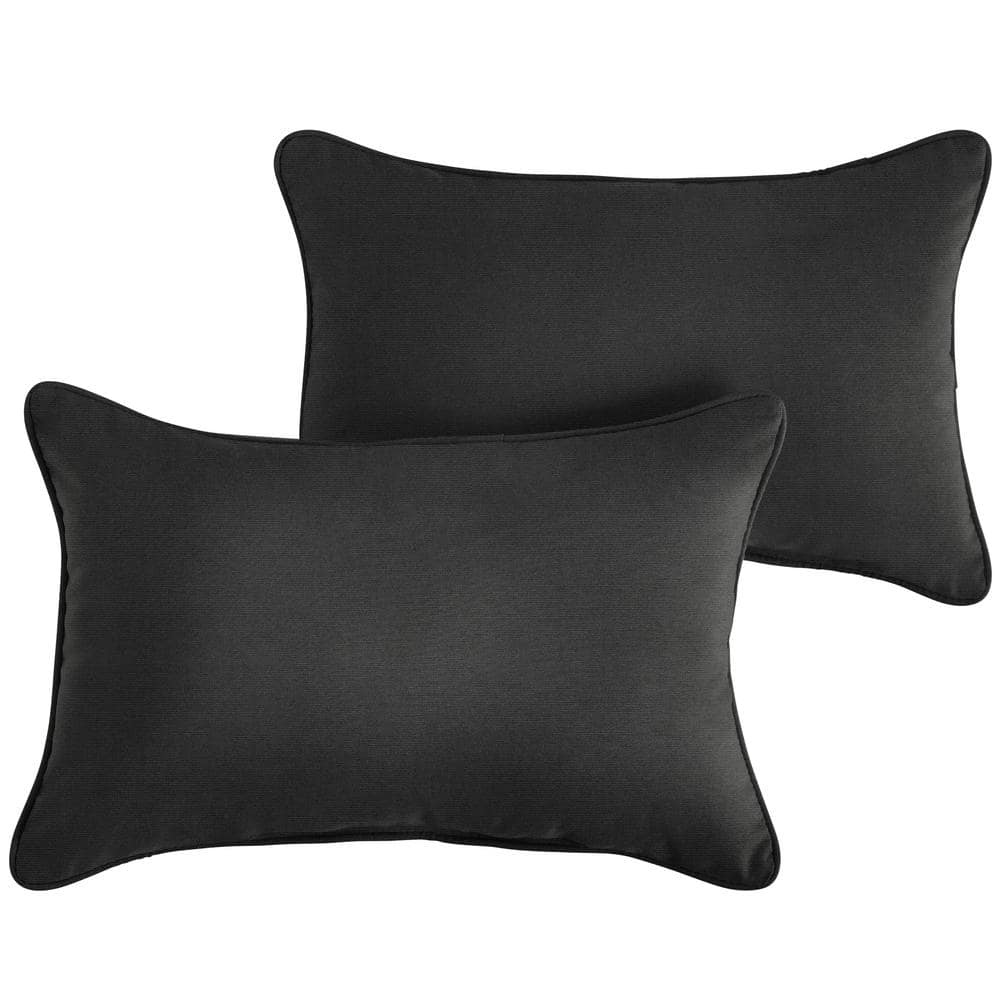 Sunbrella Canvas Black Rectangular Outdoor Corded Lumbar Pillows (2-Pack)