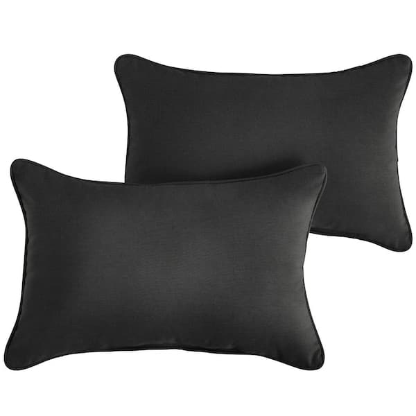 SORRA HOME Sunbrella Canvas Black Rectangular Outdoor Corded Lumbar Pillows (2-Pack)