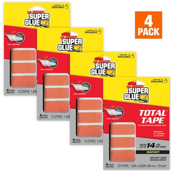 Super Glue Total Tape 1.8 in. x 0.68 in. Heavy Duty Double Sided Mounting Tape Strips (4-Pack)