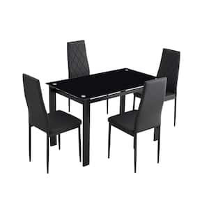 5- Piece Kitchen Tempered Glass Dining Table Set Black