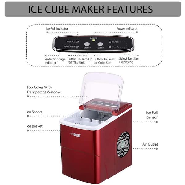 VIVOHOME 11.6 in. 26lb. Electric Portable Ice Maker with Handle, Hand Scoop  and 10 Ice Bags in Red wal-VH1179US-RE - The Home Depot