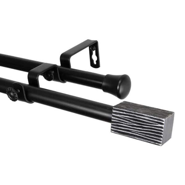 Rod Desyne 28 in. - 48 in. Black Telescoping Double Curtain Rod Kit with Alder Finial