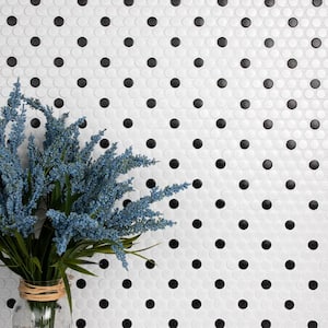 Metro Penny Matte White with Black Dot 6 in. x 6 in. Porcelain Mosaic Take Home Tile Sample