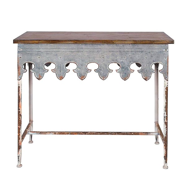 Storied Home Bungalow 36 in. Zinc/Brown Standard Rectangle Wood Console Table