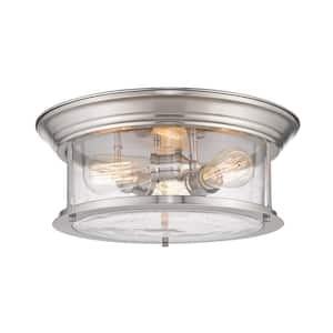 15.5 in. 1-Light Brushed Nickel Flush Mount with Clear Seedy Shade