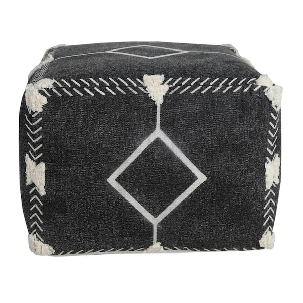 Unbranded Textured Black / White 18 in. x 18 in. x 14 in. Diamond Dash Pouf Ottoman