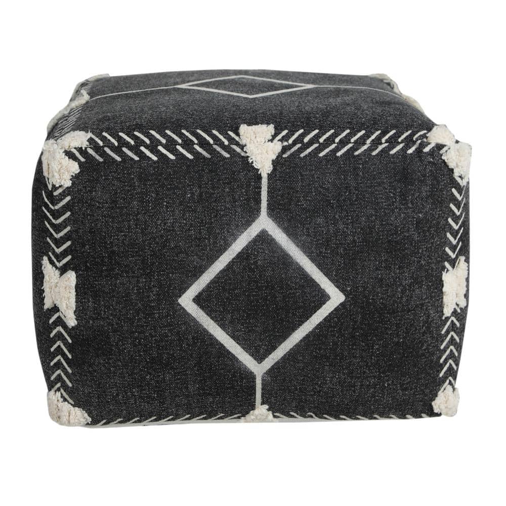 Textured Black / White 18 in. x 18 in. x 14 in. Diamond Dash Pouf Ottoman