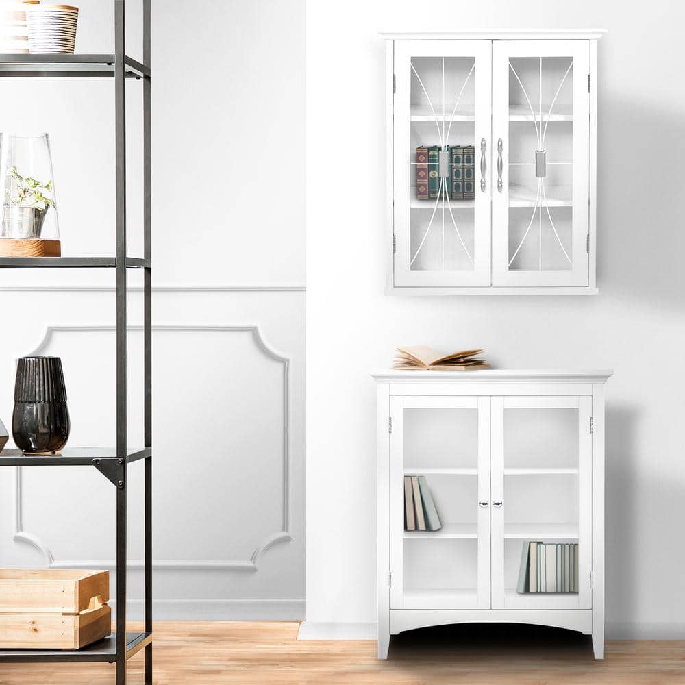 White Engineered Wood Wall Cabinet with Tempered Glass Doors