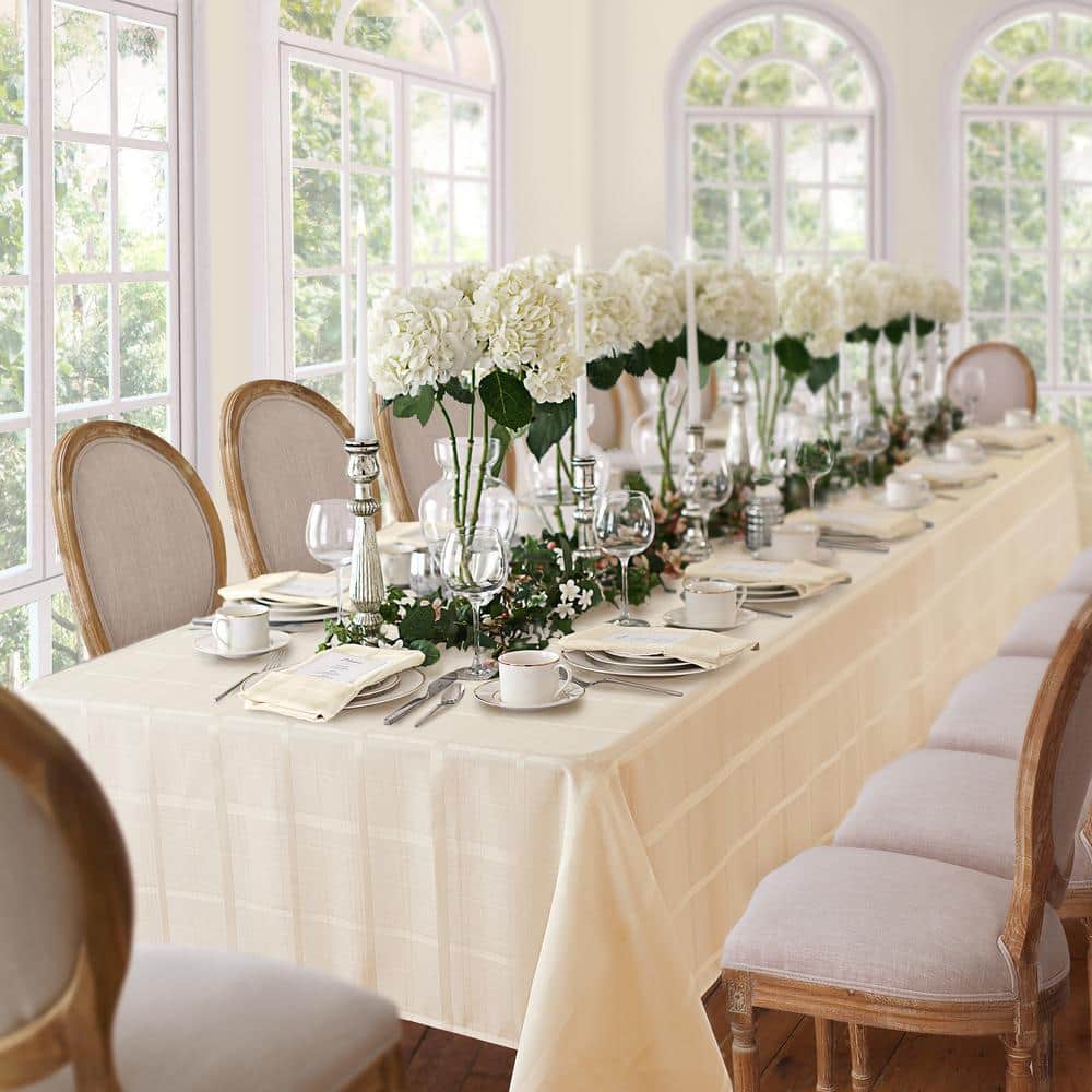 Beige Rectangular Stain-Resistant Polyester Tablecloth