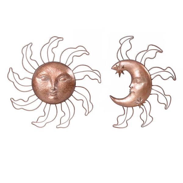 HI-LINE GIFT LTD. Sun and Moon 13.3 in. x 12.5 in. in Copper Metal Work (Set-2)