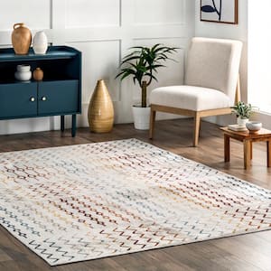 Roma Machine Washable Tribal Beige 6 ft. 7 in. x 9 ft. Area Rug