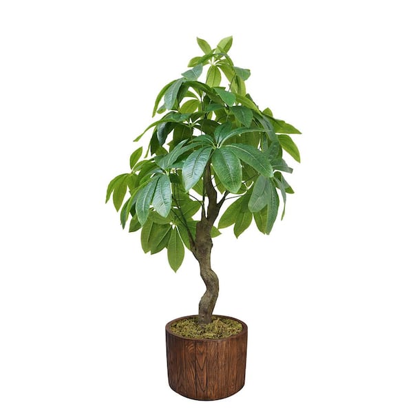 Laura Ashley 33 in. Artificial Pachira Aquatica Real Touch, Indoor/Outdoor in Fiber Stone Planter