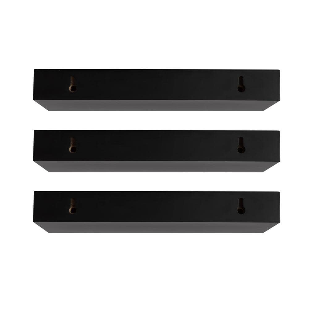 Black 3-Tier Solid Wood Floating Wall Shelves